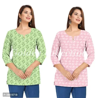 Beautiful Multicoloured Printed Cotton Short Kurta For Women Pack Of 2