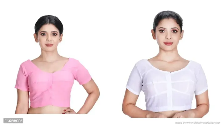 Stylish Cotton Blend Solid Readymade Blouse Pack of 2-thumb0