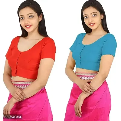 Stylish Cotton Blend Solid Readymade Blouse Pack of 2