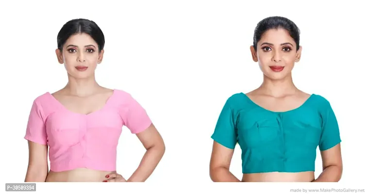 Stylish Cotton Blend Solid Readymade Blouse Pack of 2