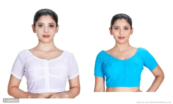 Stylish Cotton Blend Solid Readymade Blouse Pack of 2