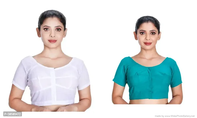 Stylish Cotton Blend Solid Readymade Blouse Pack of 2