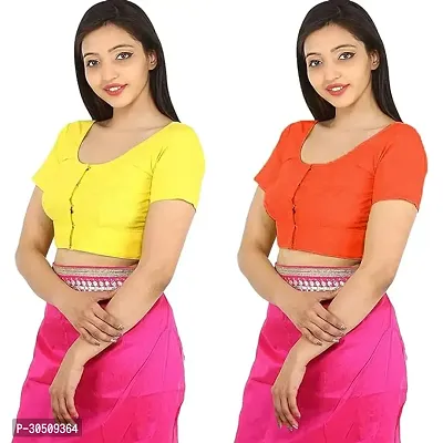 Stylish Cotton Blend Solid Readymade Blouse Pack of 2