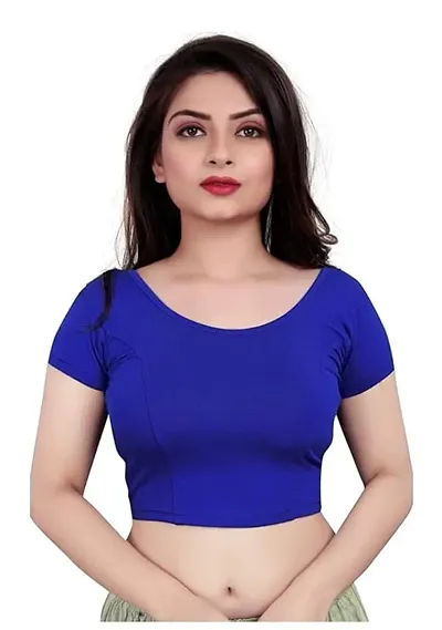 Women's Short Sleeve Cotton Lycra Readymade Blouse (Royal Blue, Free Size)-PID42305