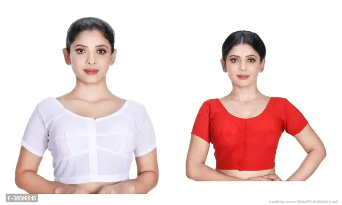 Stylish Cotton Blend Solid Readymade Blouse Pack of 2