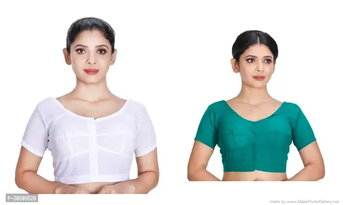 Stylish Cotton Blend Solid Readymade Blouse Pack of 2