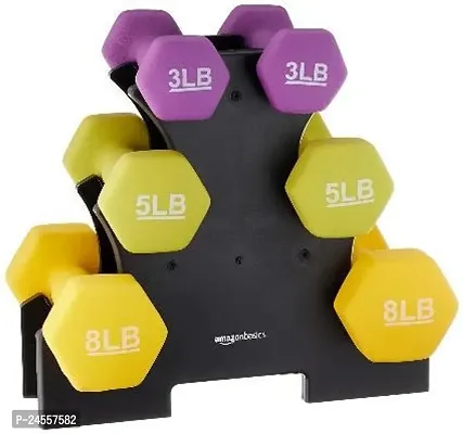 Supreme Quality Neoprene Dumbbell Set of 6pc Dumbbells with Stand Multicolor-thumb0