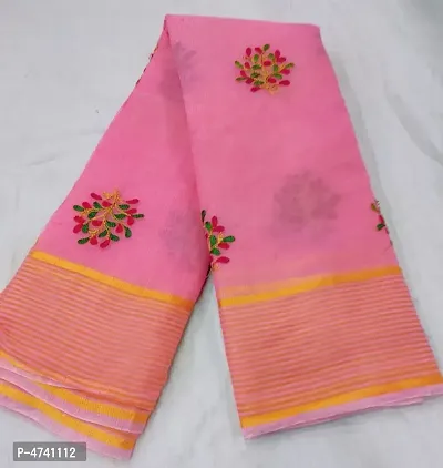 New Trendy Cotton Blend Embroidered Saree with Blouse piece-thumb0