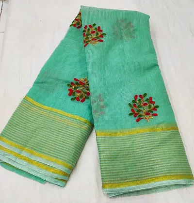 New Trendy Cotton Blend Embroidered Saree with Blouse piece