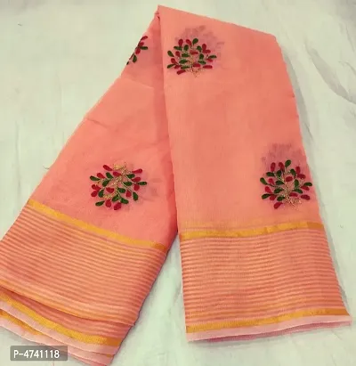 New Trendy Cotton Blend Embroidered Saree with Blouse piece-thumb0