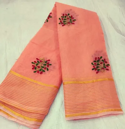 Beautiful Cotton Blend Embroidered Sarees with Blouse piece