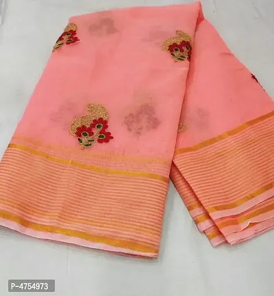 Beautiful Cotton Blend Embroidered Saree with Blouse piece-thumb0