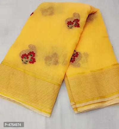 Beautiful Cotton Blend Embroidered Saree with Blouse piece