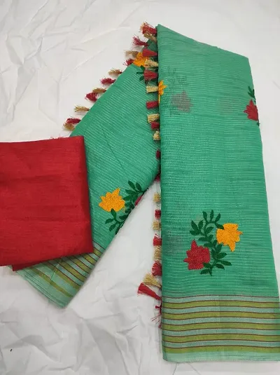 Elegant Cotton Blend Sarees With Blouse Piece