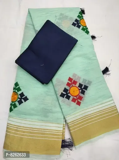 Classic Cotton Blend Printed Saree with Blouse piece