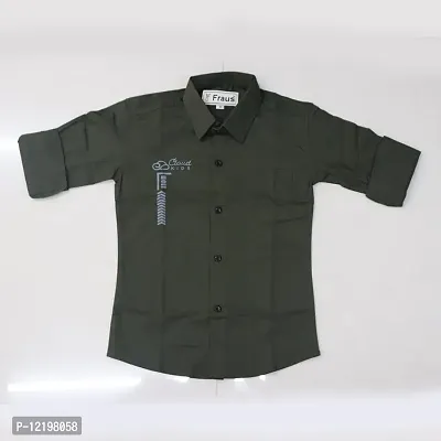 FRAUS Boy's Cotton Fullsleeve Casual Classic Collar Shirt (Dark Green) Size:-13-14 Years-thumb4