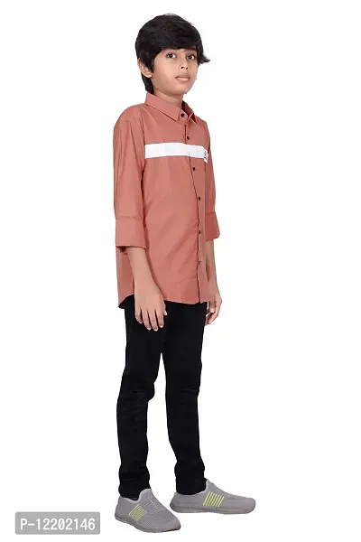 FRAUS Boy's Cotton Fullsleeve Casual Classic Collar Shirt (Gajari) Size:-8-9 Years-thumb2
