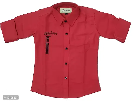 FRAUS Boy's Cotton Fullsleeve Casual Classic Collar Shirt (Red) Size:-9-10 Years