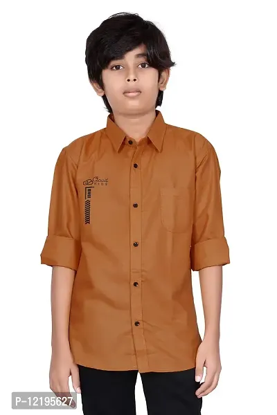 FRAUS Boy's Cotton Fullsleeve Casual Classic Collar Shirt (Orange) Size:-12-13 Years