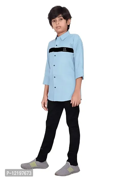 FRAUS Boy's Cotton Fullsleeve Casual Classic Collar Shirt (Light Blue) Size:-3-4 Years-thumb3