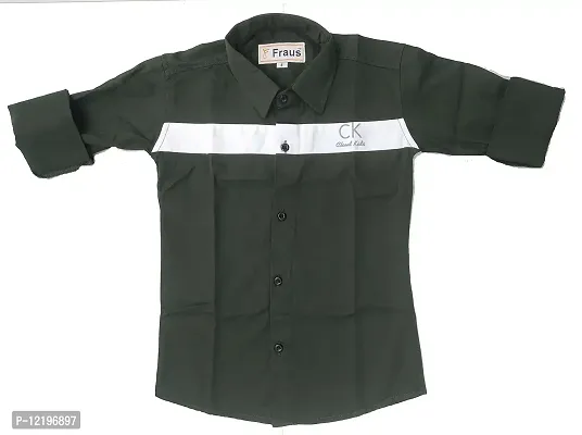 FRAUS Boy's Cotton Fullsleeve Casual Classic Collar Shirt (Dark Green) Size:-11-12 Years.-thumb0