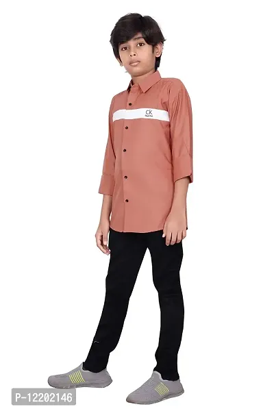 FRAUS Boy's Cotton Fullsleeve Casual Classic Collar Shirt (Gajari) Size:-8-9 Years-thumb3