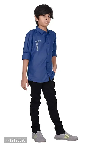 FRAUS Boy's Cotton Fullsleeve Casual Classic Collar Shirt (Blue) Size:-10-11 Years-thumb4