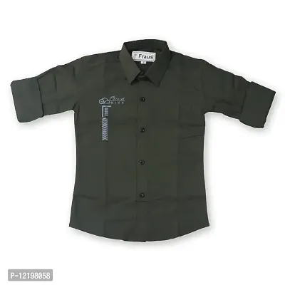 FRAUS Boy's Cotton Fullsleeve Casual Classic Collar Shirt (Dark Green) Size:-13-14 Years