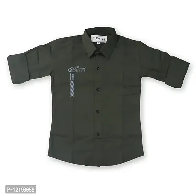 FRAUS Boy's Cotton Fullsleeve Casual Classic Collar Shirt (Dark Green) Size:-13-14 Years-thumb0