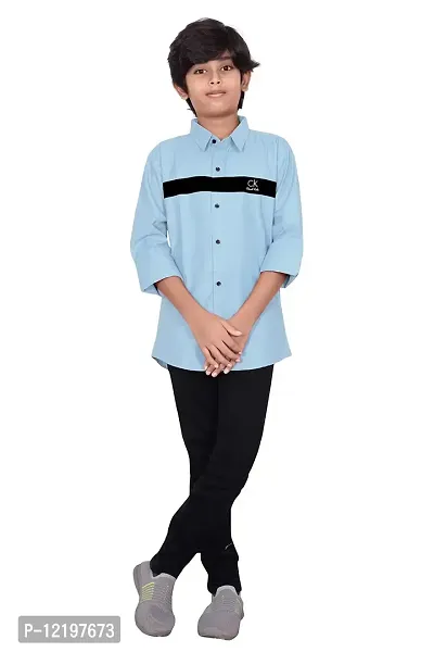 FRAUS Boy's Cotton Fullsleeve Casual Classic Collar Shirt (Light Blue) Size:-3-4 Years