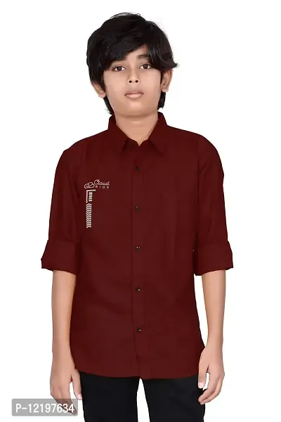 FRAUS Boy's Cotton Fullsleeve Casual Classic Collar Shirt (Maroon) Size:-14-15 Years