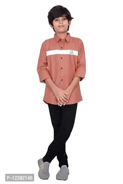 FRAUS Boy's Cotton Fullsleeve Casual Classic Collar Shirt (Gajari) Size:-8-9 Years-thumb0