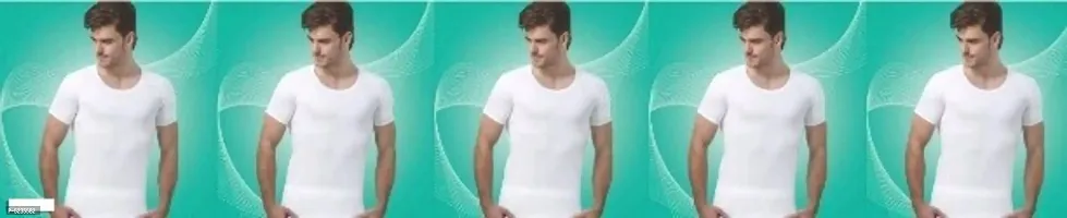 PACK OF 5 - Men's Cotton Premium White Undershirt Half Sleeve Vest