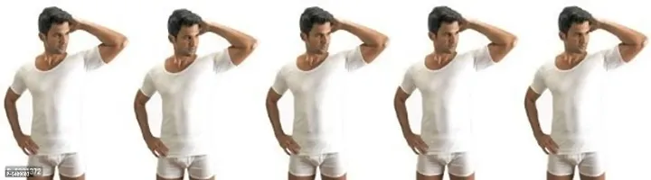 PACK OF 5 - Men's 100% Dailywear Cotton White RNS Undershirt Half Sleeves Vest