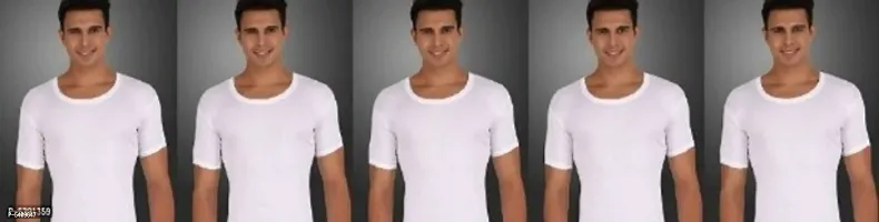 PACK OF 5 - Men's 100% Classic Cotton White RNS Undershirt Half Sleeves Vest