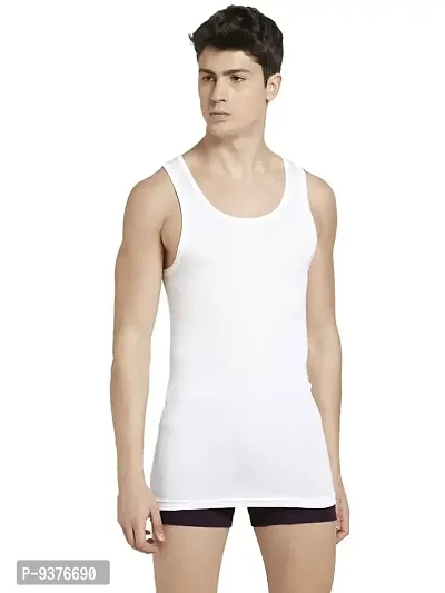 White Cotton Basic Vest For Men-thumb0