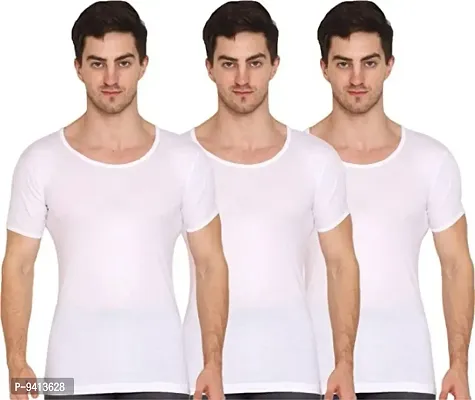 White Cotton Blend Half Sleeve Vest || Pack of 3 ||-thumb0