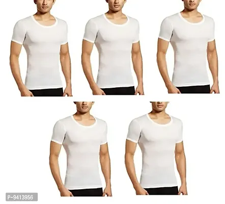 White Cotton Blend Half Sleeve Vest || Pack of 5 ||