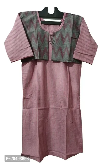 Women's Khadi Cotton Stripped LINE KOTI Style Kurti for Girl's Casual Wear  Regular Fit (Pink)-thumb0