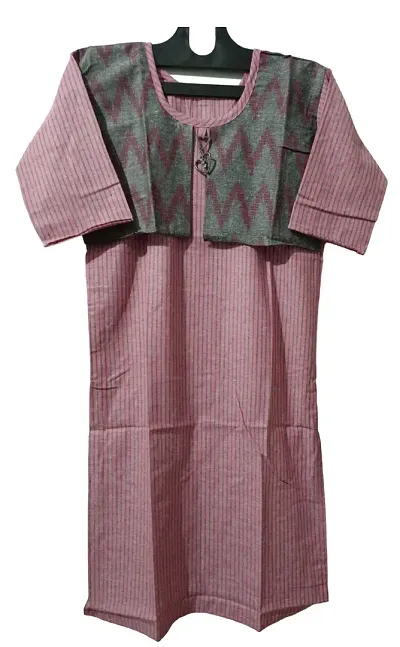 Women's Khadi Stripped LINE KOTI Style Kurti for Girl's Casual Wear Regular Fit (Pink)