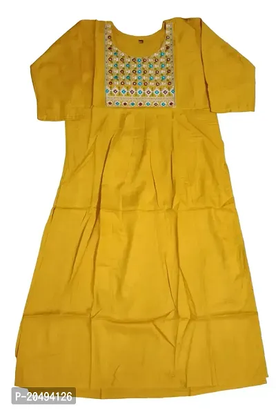 Embroidered Round Neck Assymetrical Rayon Long Kurti for Girls  Women(Yellow)-thumb0