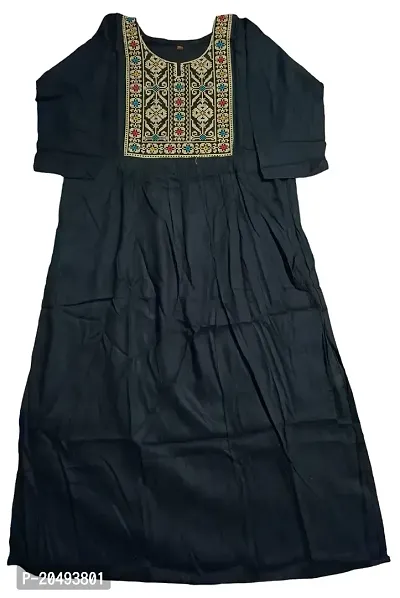 Designer Embroidered Neack Work Rayon Kurti for Girls  Women | Casual Wear Regular Fit (Black)