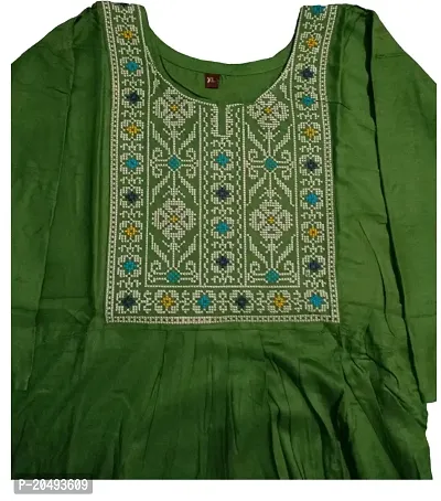 Designer Embroidered Neack Work Rayon Kurti for Girls  Women | Casual Wear Regular Fit(Green)-thumb2