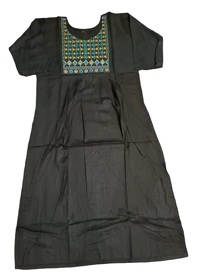 Embroidered Round Neck Assymetrical Rayon Long Kurti for Girls Women(Brown)