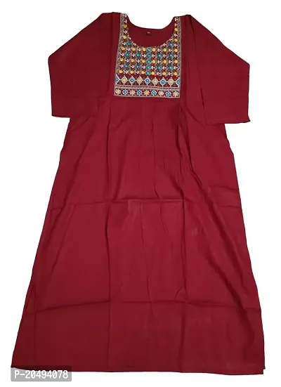 Embroidered Round Neck Assymetrical Rayon Long Kurti for Girls  Women (RED)-thumb0