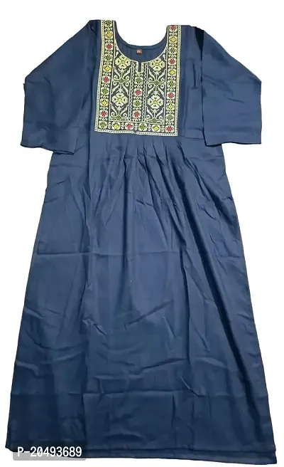 Designer Embroidered Neack Work Rayon Kurti for Girls  Women | Casual Wear Regular Fit(Dark Blue)