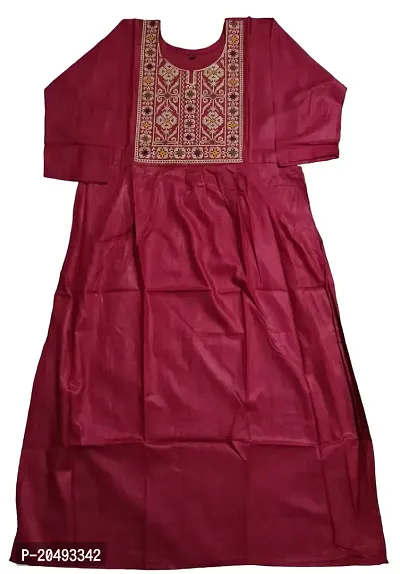 Designer Embroidered Neack Work Rayon Kurti for Girls  Women | Casual Wear Regular Fit (RED)-thumb0