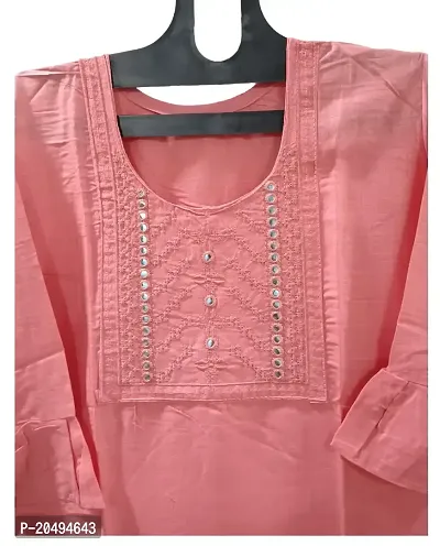 Ethnic Designer Embroidered Neck Work Rayon Kurti for Girls  Women (Pink)