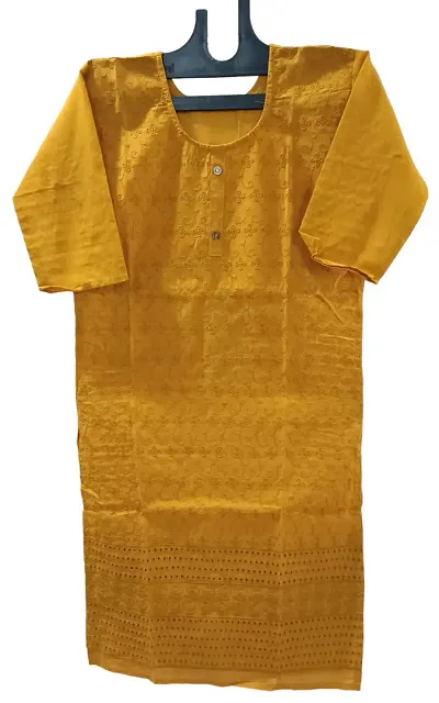 Chiken Work A-LINE Kurti (Yellow)