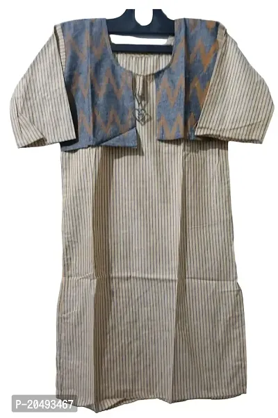Women's Khadi Cotton Stripped LINE KOTI Style Kurti for Girl's Casual Wear  Regular Fit(Light Yellow)-thumb0